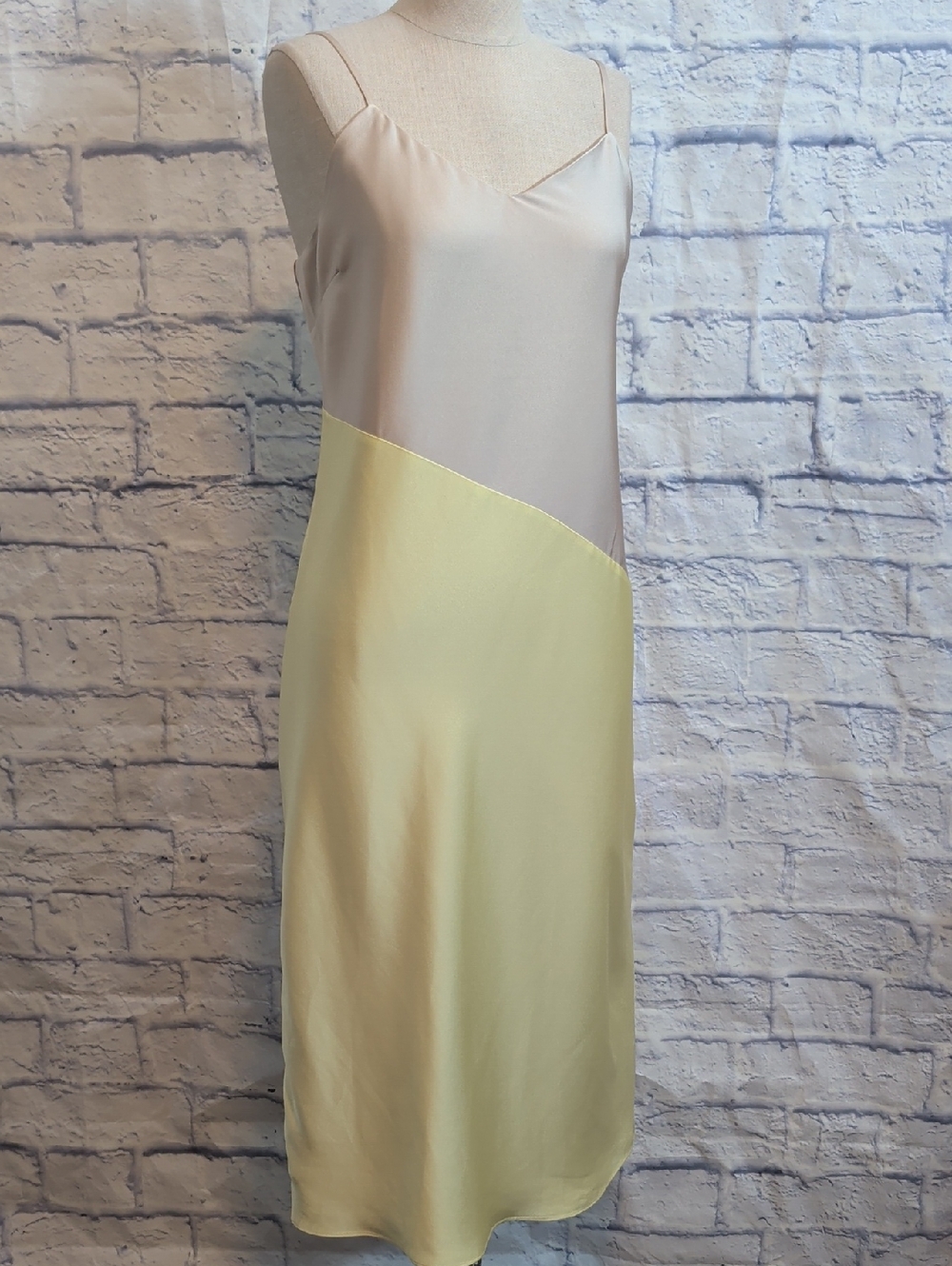 Express Two-Tone Slip Dress in Nude & Pale Yellow - Size Medium